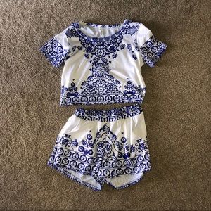 Blue and White Two Piece Set
